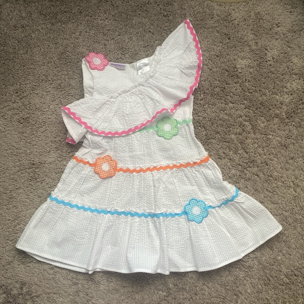 White Kids Dress with Colorful Accents